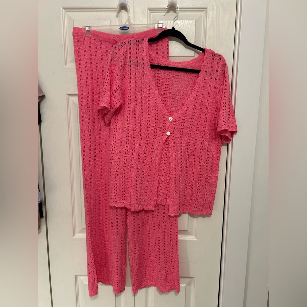 NWOT Pink Knit Bathing Suit Cover-Up Set (Amazon)